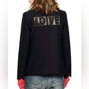 Zadig & Voltaire Viva Strass Blazer Jacket Black Love Crystal.  SZ S